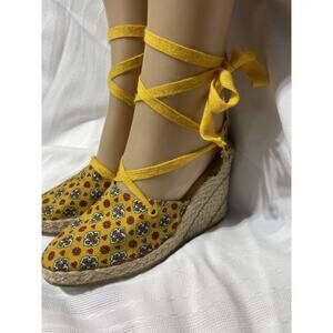 Mange Made In France Espadrille Wedge Lace Up Sandals‎ Women's Size 8